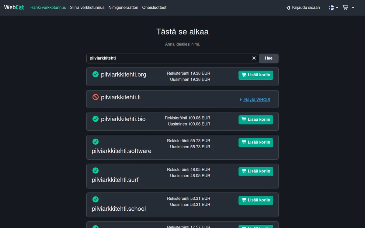 WebCat – kuvakaappaus